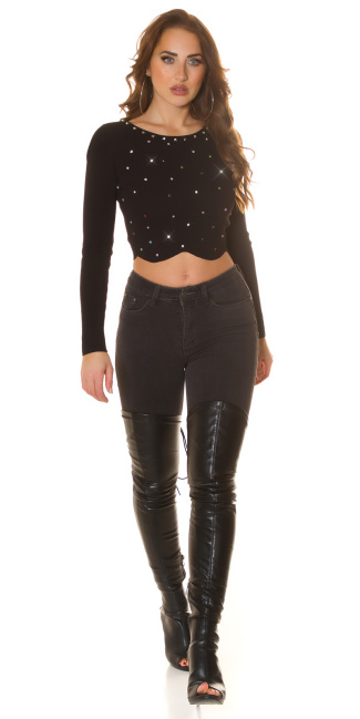 cropped Sweater with colorful glitter studs Black